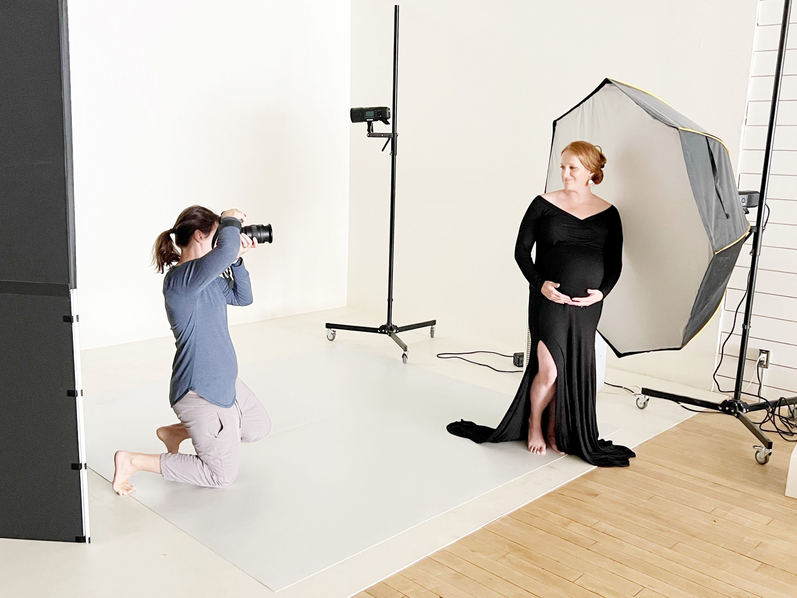 Becky Furry photographing a maternity session in her Plymouth Indiana Always Images studio.