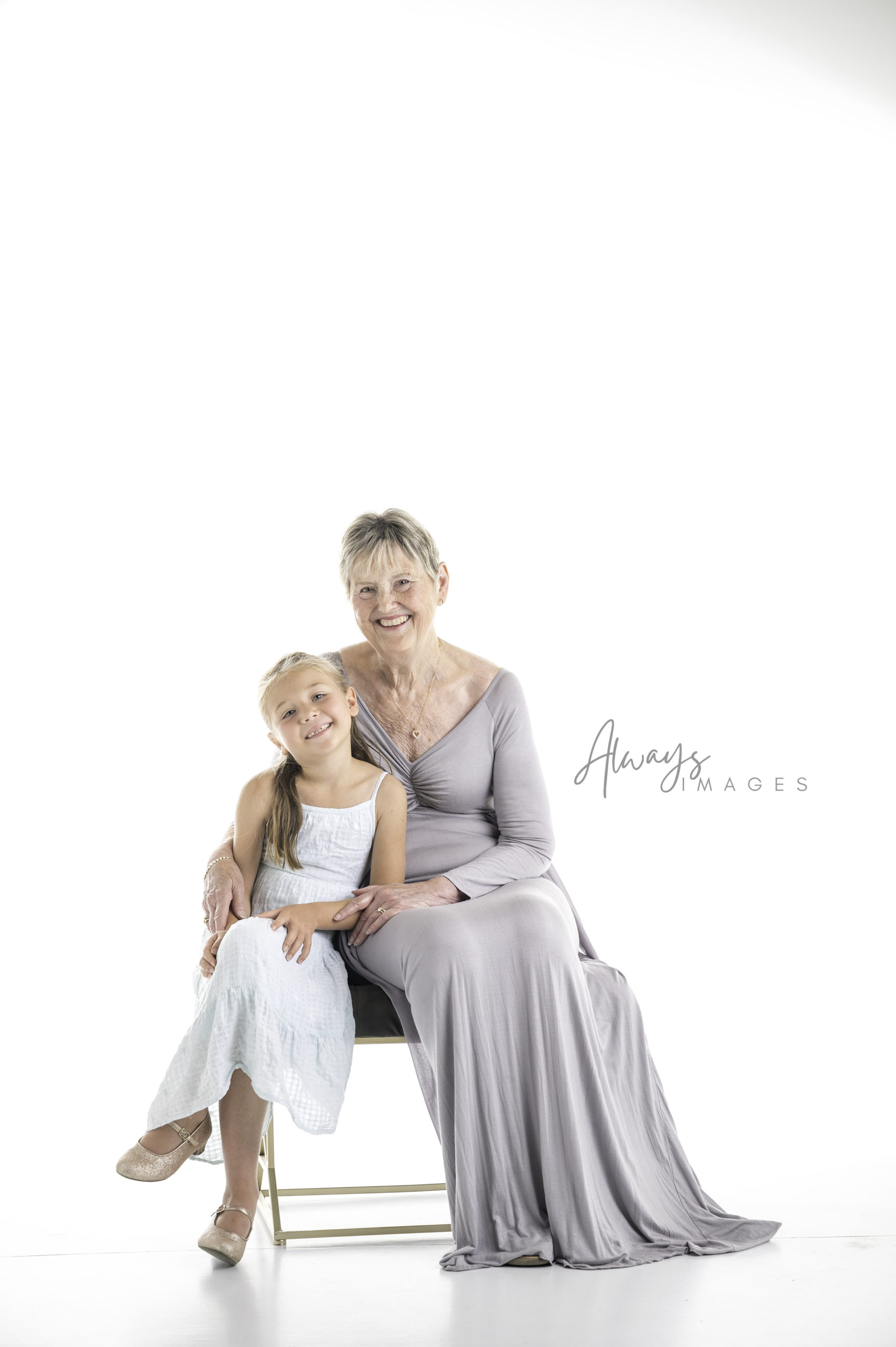 Granddaughter with Grandmother on white background